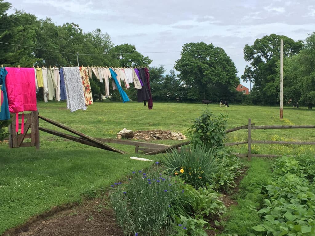 A Full Clothesline Of Amish Clothing At Old Windmill Farm In Lancaster County, Pa
